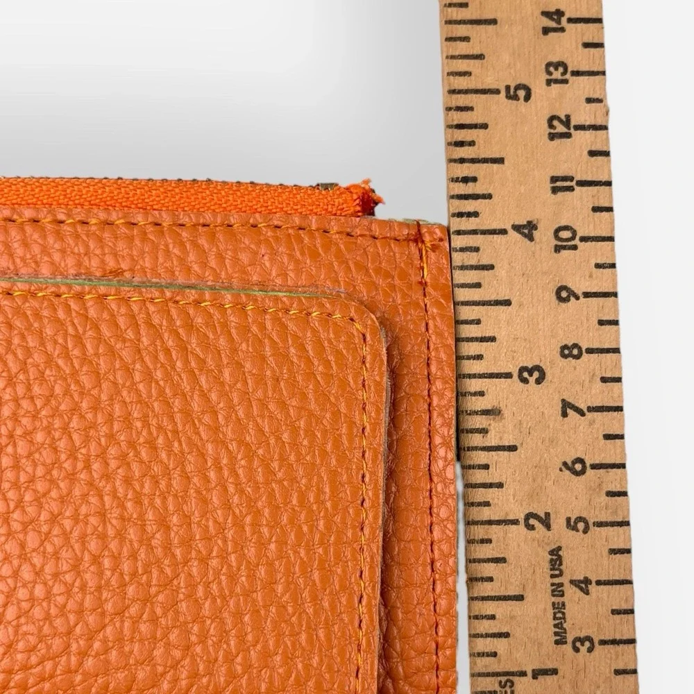 Women's Vegan Leather Wristlet Orange Zip Wallet Cellphone Holder‎ Clutch Bag